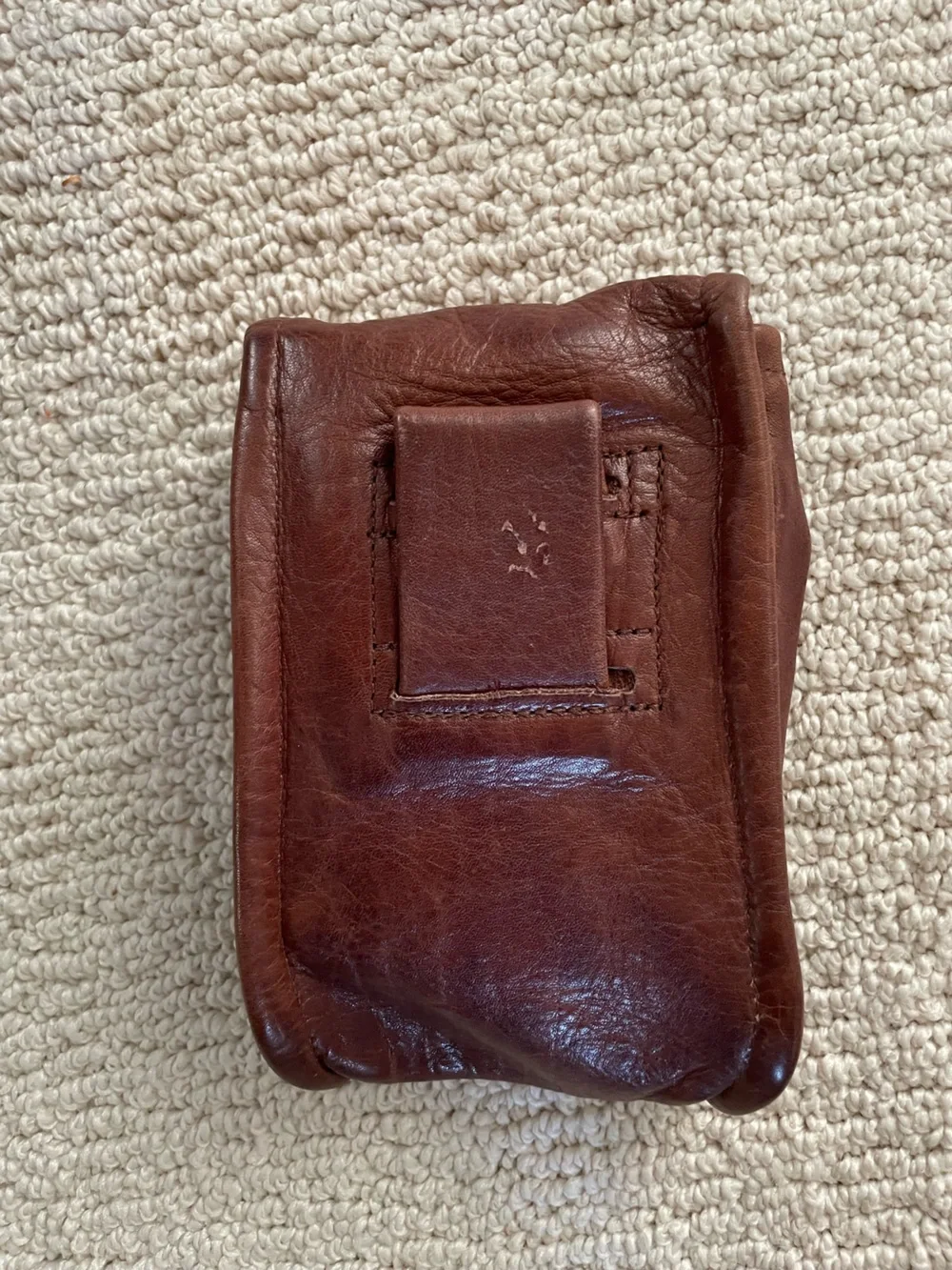 Brown Leather Pouch with Buffalo Head Nickle Snap Closure, Belt Loop on the Back